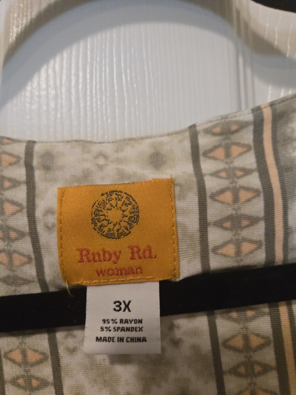 Ruby Rd. Cream, Olive & Peach Patterned Boho Blouse - Picture 6 of 9